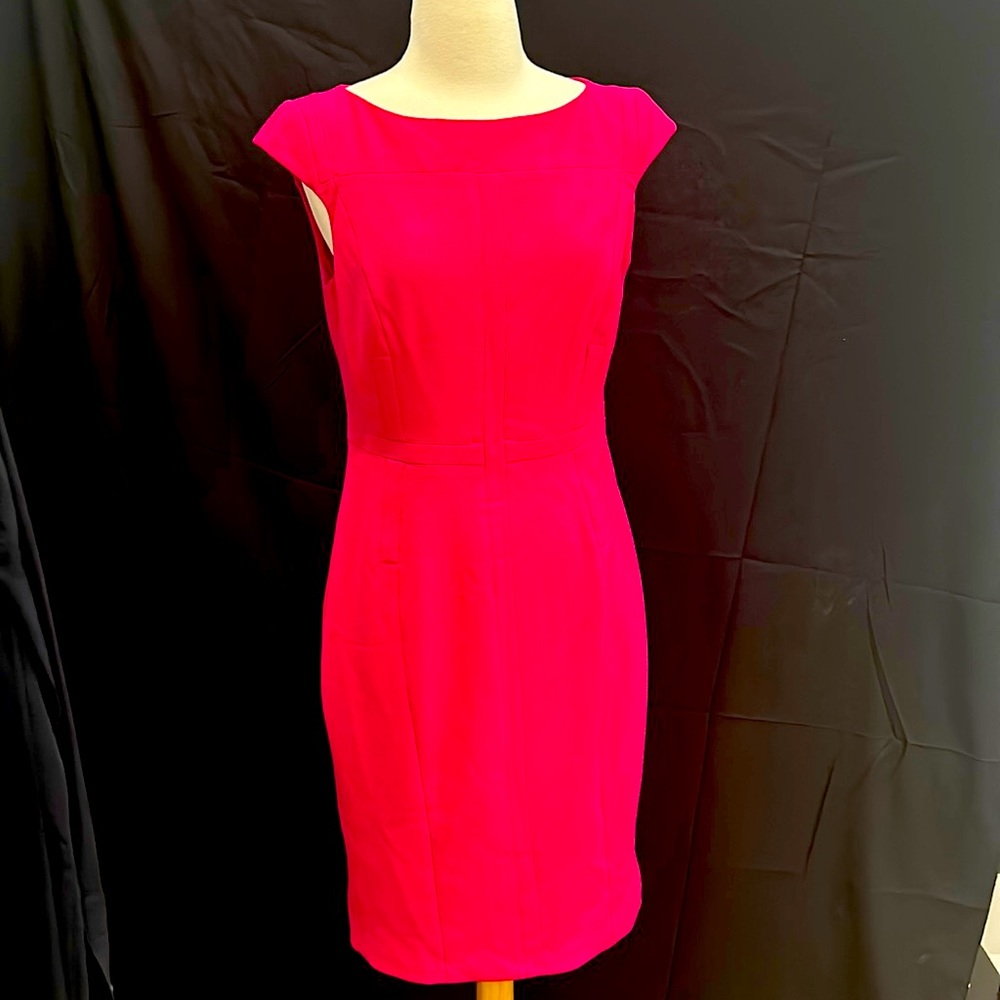 Karen Millen Fuschia Pink Sheath Cap Sleeve Crepe Dress US8